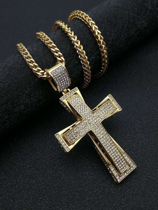 HI HOP Titanium Rhinestone Cross Hip Hop Initials Necklace For Men 3