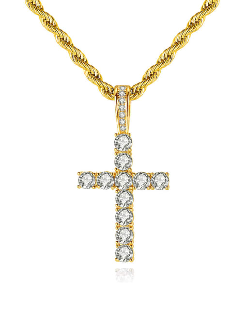 Teem Men Brass Cubic Zirconia Cross Hip Hop Regligious Necklace