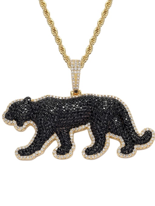 Golden +chain Brass Cubic Zirconia Black Leopard Hip Hop Necklace