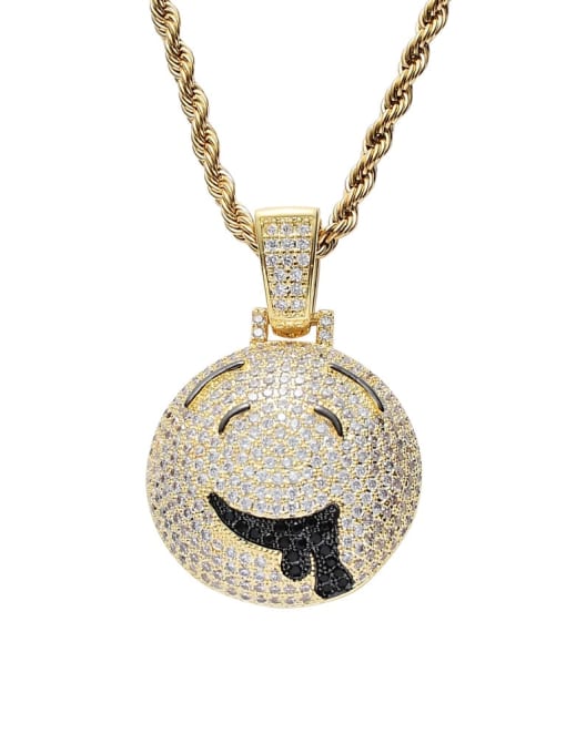 Gold+ chain Brass Cubic Zirconia Cartoon drooling expression Hip Hop Necklace