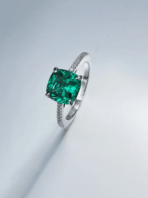 R1002 Emerald Green 925 Sterling Silver High Carbon Diamond Geometric Dainty Band Ring