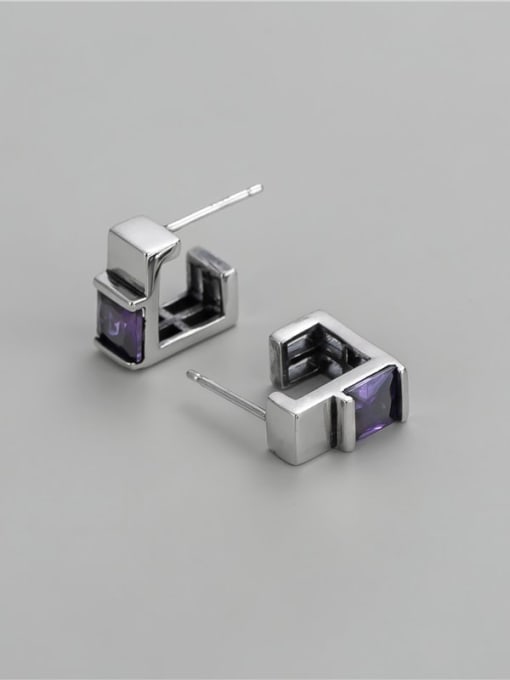 purple 925 Sterling Silver Cubic Zirconia Square Minimalist Stud Earring