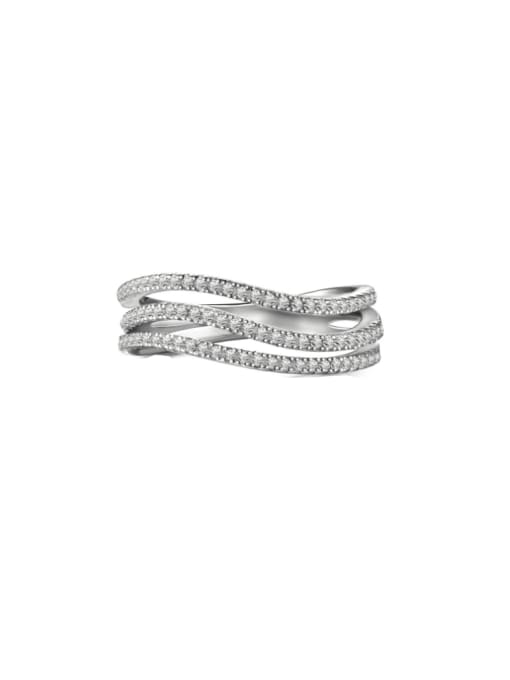 Platinum DY120991 S W WH 925 Sterling Silver Cubic Zirconia Geometric Dainty Stackable Ring