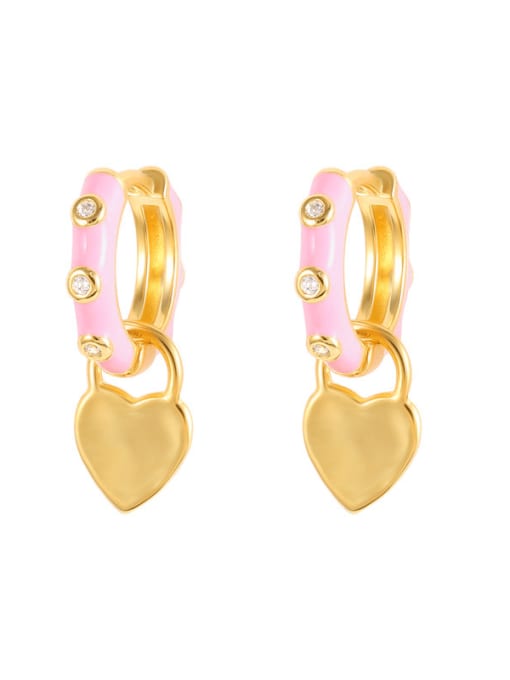 Gold+ Pink 925 Sterling Silver Enamel Heart Hip Hop Huggie Earring