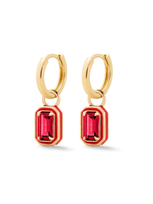 Golden +Red 925 Sterling Silver Cubic Zirconia Geometric Dainty Huggie Earring