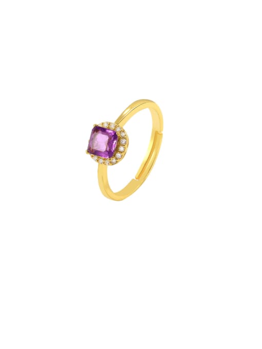 Golden +purple gemstone 925 Sterling Silver Cubic Zirconia Geometric Minimalist Band Ring
