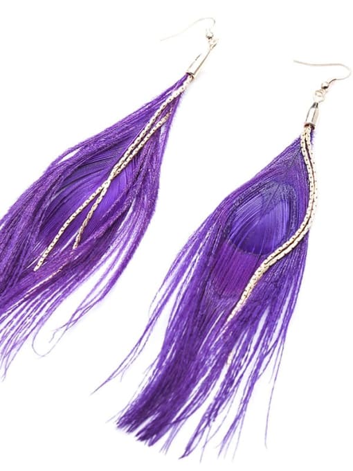 purple Alloy Feather Tassel Bohemia Hand-Woven Drop Earring