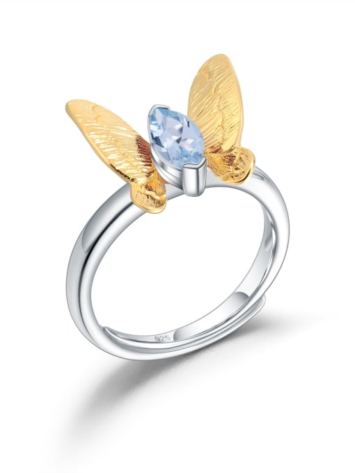 Sky Blue Topaz Ring 925 Sterling Silver Amethyst Butterfly Cute Band Ring
