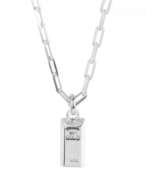 Silver brick Necklace White Gold 925 Sterling Silver Smooth Geometric Vintage Necklace