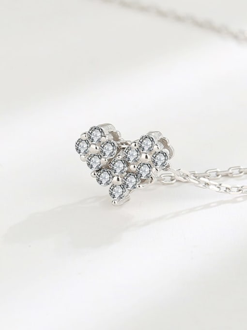 Platinum 925 Sterling Silver Rhinestone Heart Minimalist Necklace