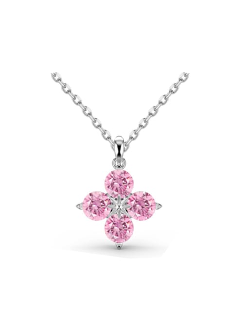 DY190718 S W PK 925 Sterling Silver Cubic Zirconia Clover Dainty Necklace
