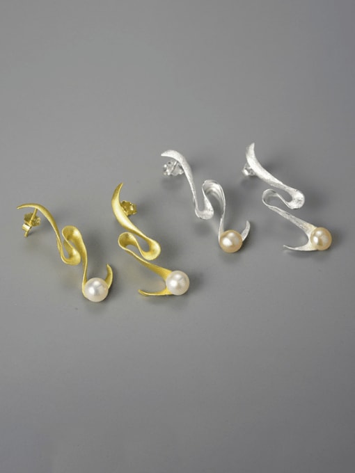 LOLUS 925 Sterling Silver Imitation Pearl Irregular Minimalist Drop Earring 0