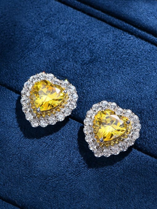 Yellow Earrings 925 Sterling Silver Cubic Zirconia Heart Luxury Cluster Earring