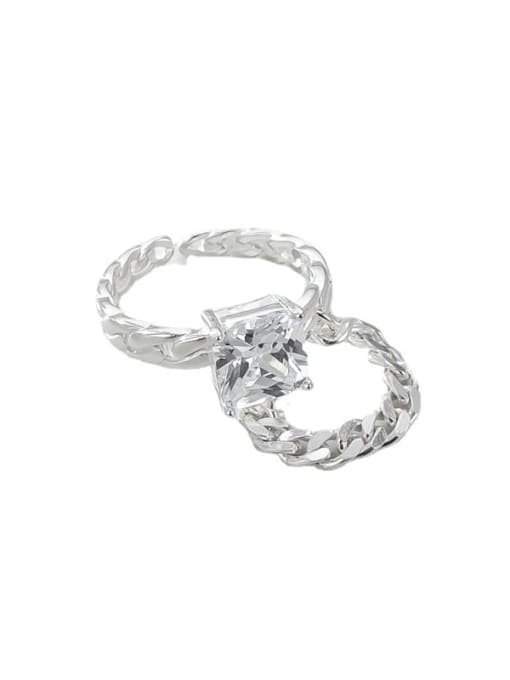 ARTTI 925 Sterling Silver Cubic Zirconia Square Vintage Chain Stackable Ring 3