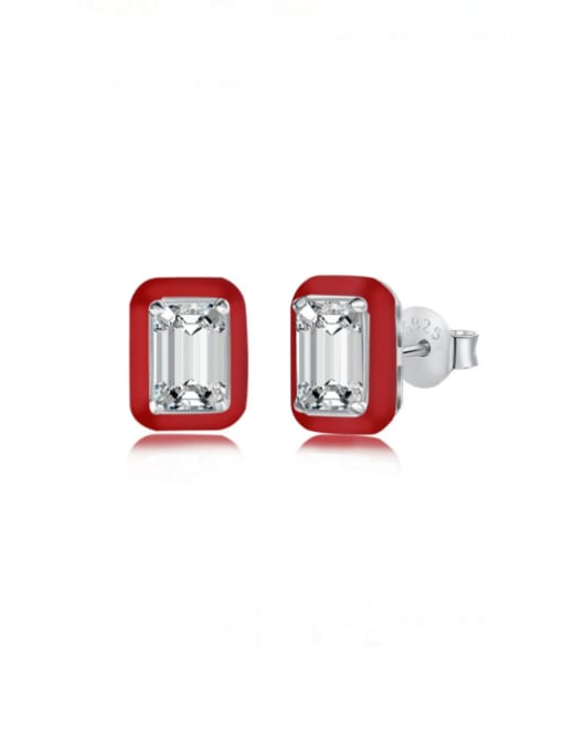 DY1D0213 S W WH 925 Sterling Silver Cubic Zirconia Enamel Geometric Minimalist Stud Earring