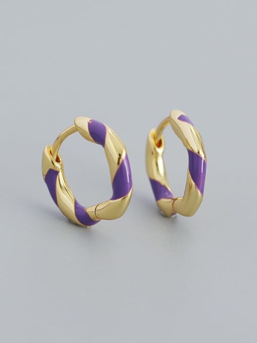 Gold (purple) 925 Sterling Silver Enamel Geometric Trend Stud Earring