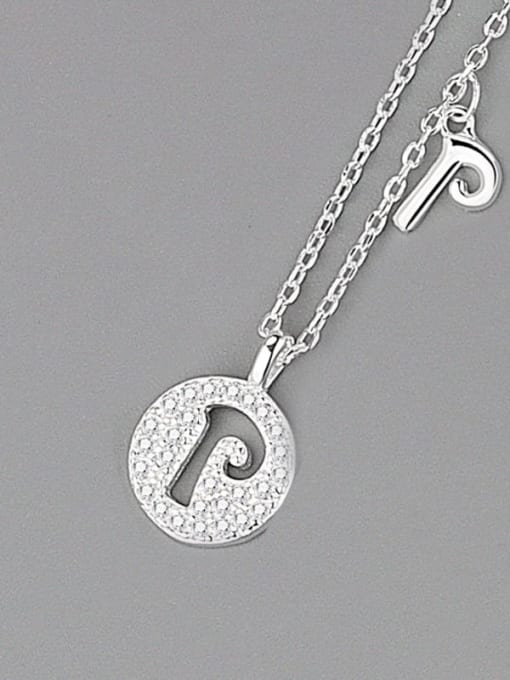 Silver (letter P) 925 Sterling Silver Cubic Zirconia Letter Minimalist Necklace