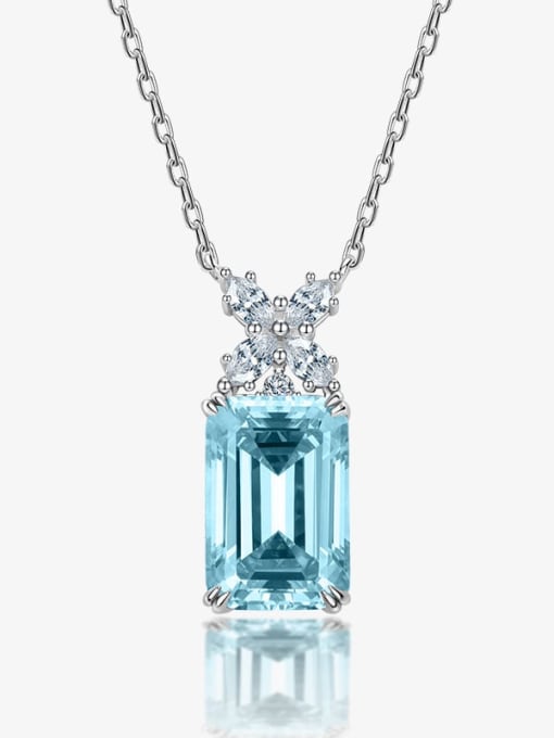 Aquamarine necklace 925 Sterling Silver Cubic Zirconia Geometric Luxury Necklace