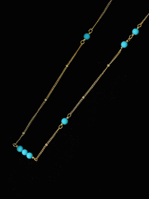A3279 Gold 925 Sterling Silver Turquoise Irregular Vintage Necklace