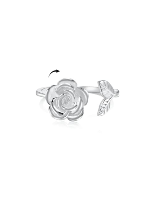 Platinum DY120850 S W NO 925 Sterling Silver Cubic Zirconia Flower Dainty Band Ring