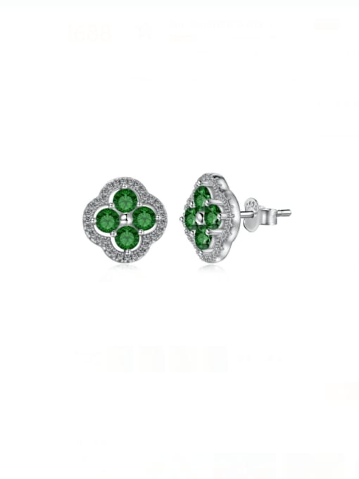 DY1D0332 S W  Platinum+ green 925 Sterling Silver Cubic Zirconia Clover Dainty Cluster Earring