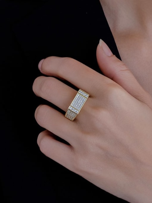 Golden color 925 Sterling Silver Cubic Zirconia Geometric Dainty Band Ring