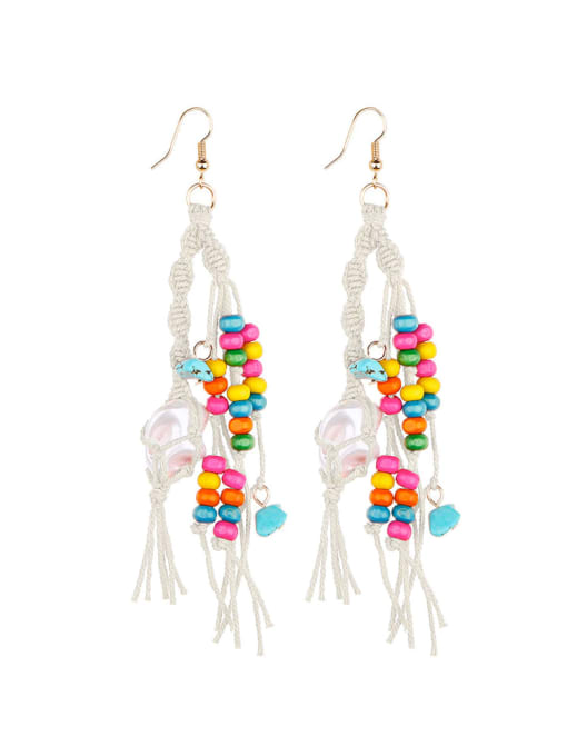 Beibai e68745 Alloy Turquoise Cotton Rope  Wooden beads Tassel Artisan Hand-Woven Drop Earring