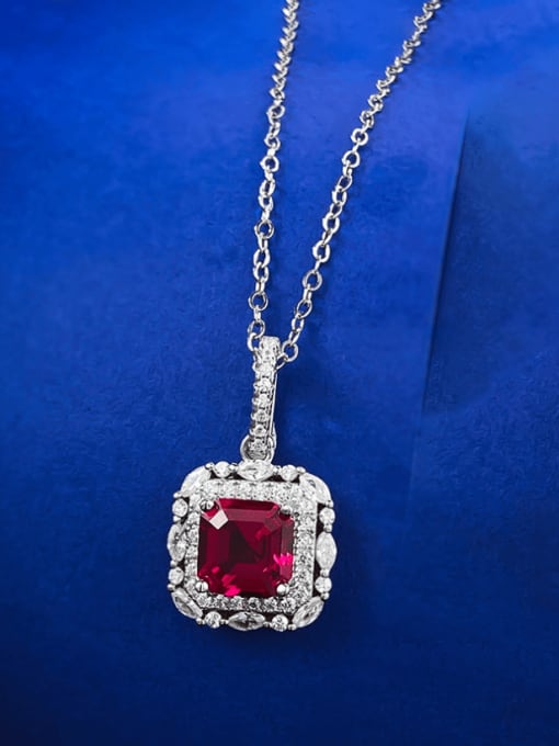 N292 Red 925 Sterling Silver Cubic Zirconia Geometric Luxury Necklace