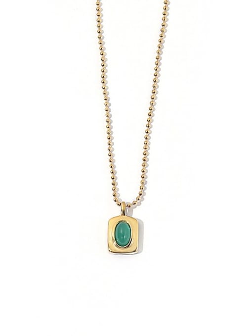 Round bead green gold necklace Titanium Steel Glass Stone Geometric Minimalist Necklace
