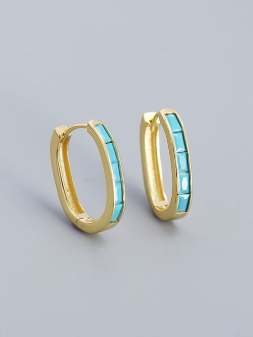 Gold (Turquoise) 925 Sterling Silver Cubic Zirconia Geometric Minimalist Huggie Earring