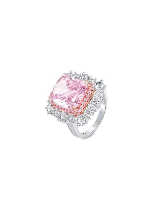 A&T Jewelry 925 Sterling Silver High Carbon Diamond Pink Geometric Luxury Ring 0