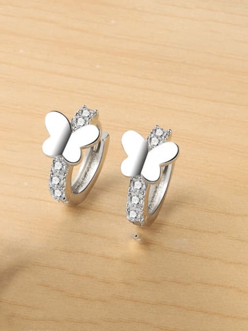 PNJ-Silver 925 Sterling Silver Cubic Zirconia Butterfly Minimalist Huggie Earring 3