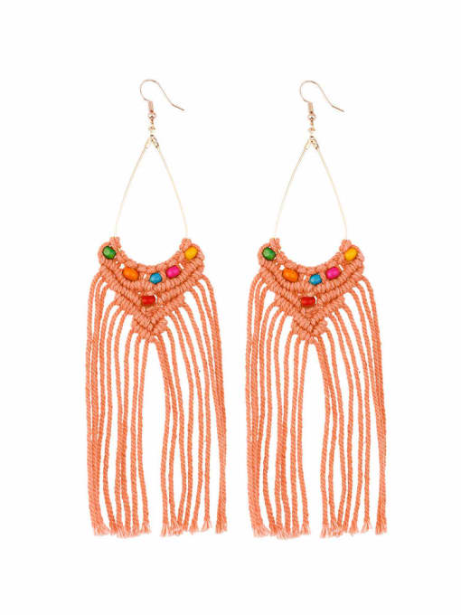 Orange e68738 Multi Color Cotton thread  Heart Tassel Bohemia Pure handmade Weave Earring
