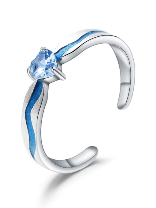 ZXI-SILVER JEWELRY 925 Sterling Silver Swiss Blue Topaz Heart Of The Ocean Artisan Band Ring 3