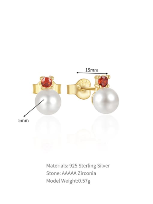 YUANFAN 925 Sterling Silver Imitation Pearl Geometric Minimalist Stud Earring 2