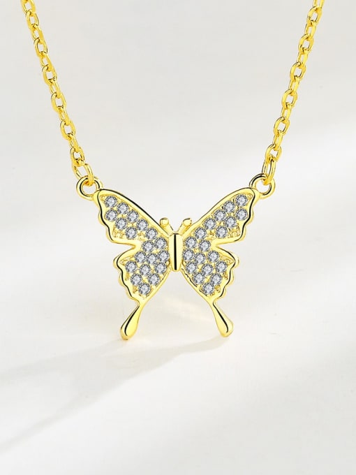Gold 925 Sterling Silver Cubic Zirconia Butterfly Minimalist Necklace