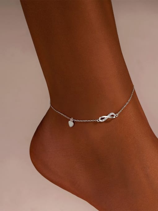 YUANFAN 925 Sterling Silver Cubic Zirconia  Minimalist Number 8 Anklet 1