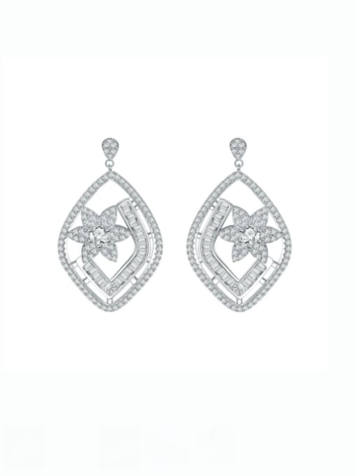 A&T Jewelry 925 Sterling Silver Cubic Zirconia Flower Luxury Cluster Earring 0