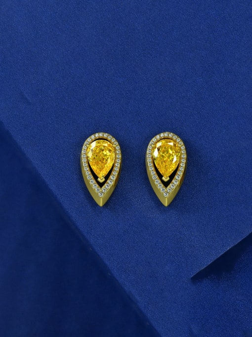 A&T Jewelry 925 Sterling Silver High Carbon Diamond Yellow Water Drop Dainty Stud Earring 0