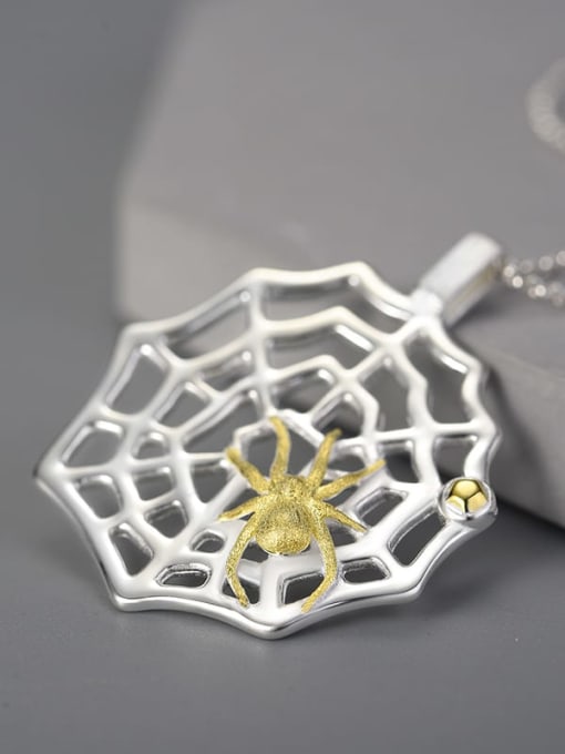 LOLUS 925 Sterling Silver Personalized design national style crawling spider and web Artisan Pendant 1
