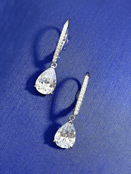 E164 Water Drop Earrings +White 925 Sterling Silver Cubic Zirconia Water Drop Luxury Hook Earring