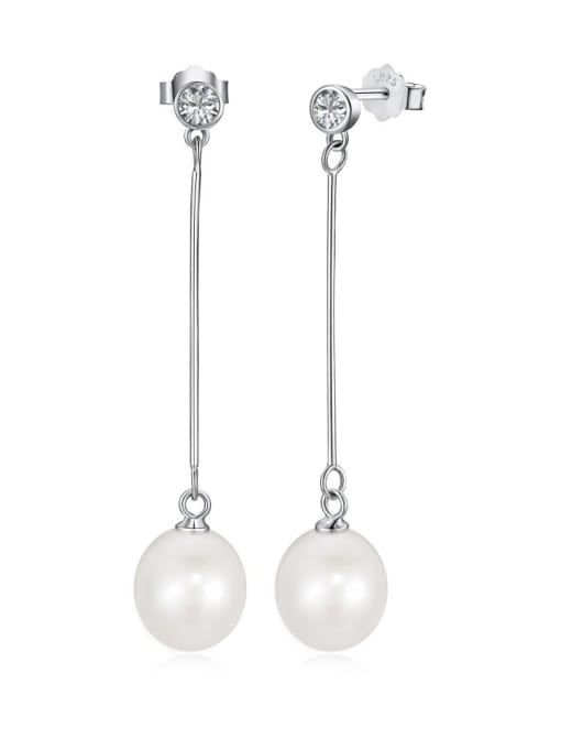 DY110173 S W WH 925 Sterling Silver Imitation Pearl Geometric Minimalist Threader Earring