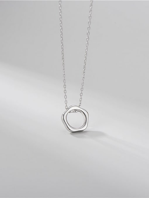 Geometric Ring Necklace 925 Sterling Silver Hexagon Minimalist Necklace