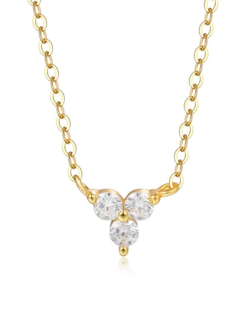 F3688 Gold 925 Sterling Silver Cubic Zirconia Flower Dainty Necklace