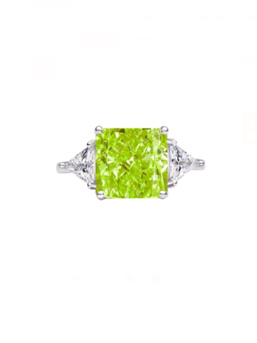 Apple Green 12# 925 Sterling Silver High Carbon Diamond Geometric Luxury Band Ring