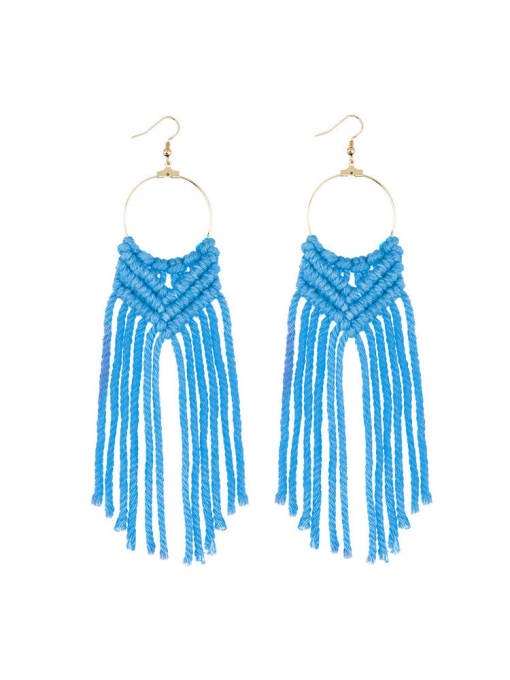 E68734 sky blue Alloy cotton hand-woven tassel bohemian Hand-woven  drop earrings