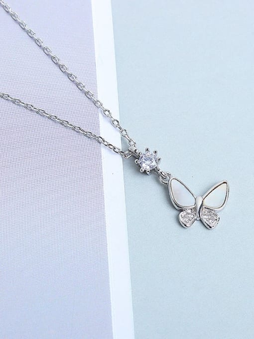 Platinum 925 Sterling Silver Shell Butterfly Minimalist Necklace