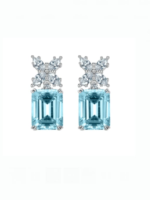 sea blue Earrings 925 Sterling Silver Sapphire Geometric Luxury Cluster Earring