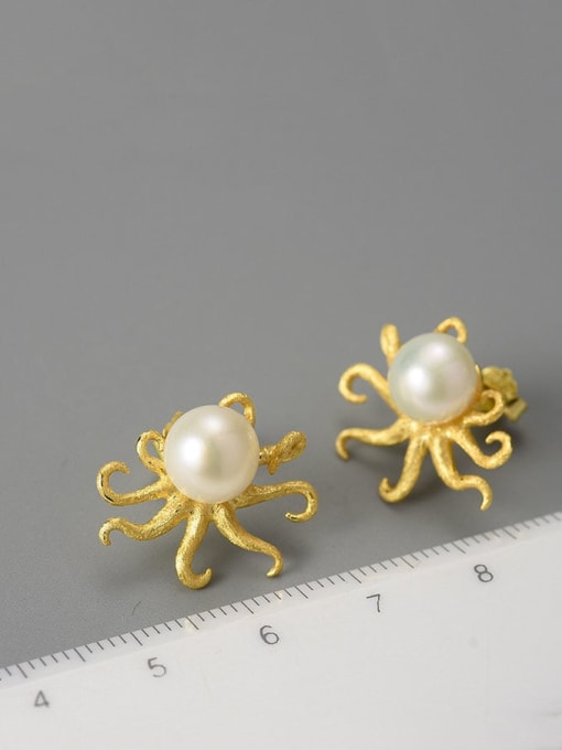 LOLUS 925 Sterling Silver Exaggerated personality creative pearl octopus Artisan Stud Earring 3