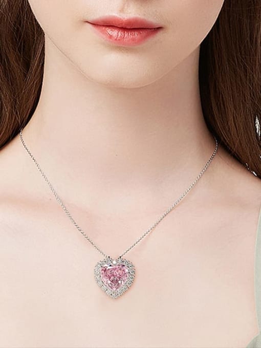 A&T Jewelry 925 Sterling Silver High Carbon Diamond Pink Heart Luxury Pendant 1